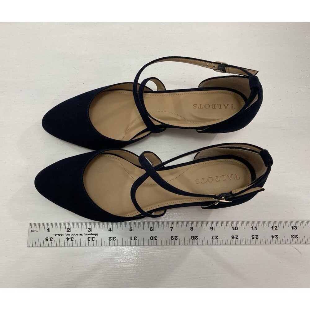 Talbots Laney Wedge Heels Womens 8.5M Indigo Blue Leather Criss Cross Shoes - Picture 8 of 10